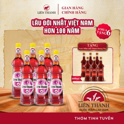 [TẶNG 6 CHAI NƯỚC MẮM 30 ĐỘ ĐẠM 500ML] Thùng 6 chai Nước Mắm Liên Thành Nhãn Ngọc 40 độ đạm 600ml