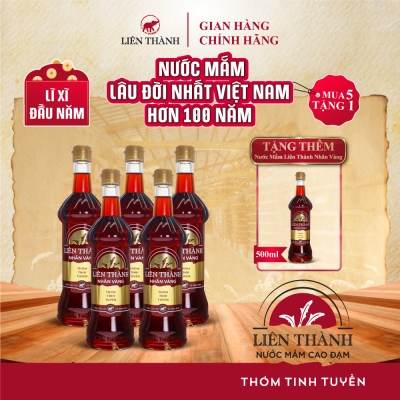 [LÌ XÌ ĐẦU NĂM] 5 chai Nước Mắm Liên Thành Nhãn Vàng 35 độ đạm 500ml + tặng 1 chai cùng loại